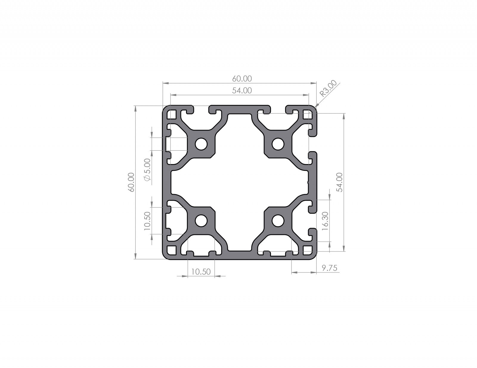 Aluminum profile 60x60 Groove 6 Lightweight I-Type 4N90